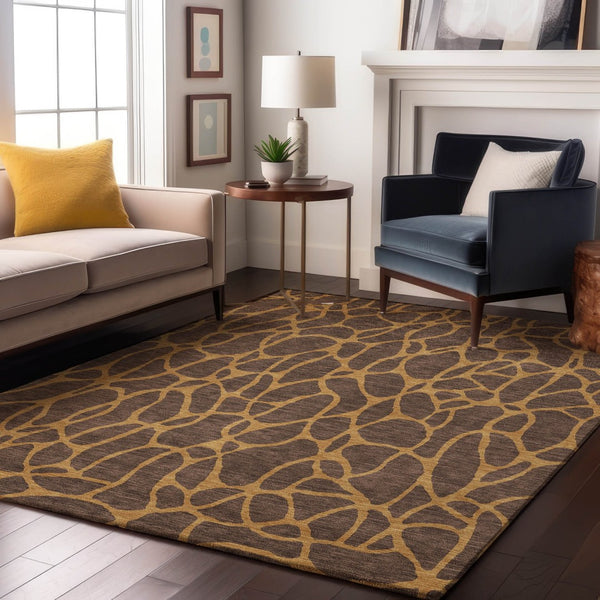 HomeRoots 10' Brown and Gold Geometric Washable Area Rug - Durable, Stain-Resistant, UV-Protected Design! 680313