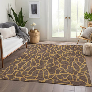 HomeRoots 10' Brown and Gold Geometric Washable Area Rug - Durable, Stain-Resistant, UV-Protected Design! 680313