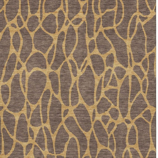 HomeRoots 10' Brown and Gold Geometric Washable Area Rug - Durable, Stain-Resistant, UV-Protected Design! 680313