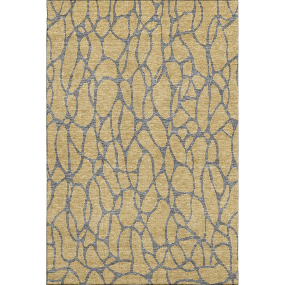 HomeRoots 5' X 8' Gold and Gray Geometric Area Rug – Washable, UV Protected, Soft Polyester for Busy Homes 680315
