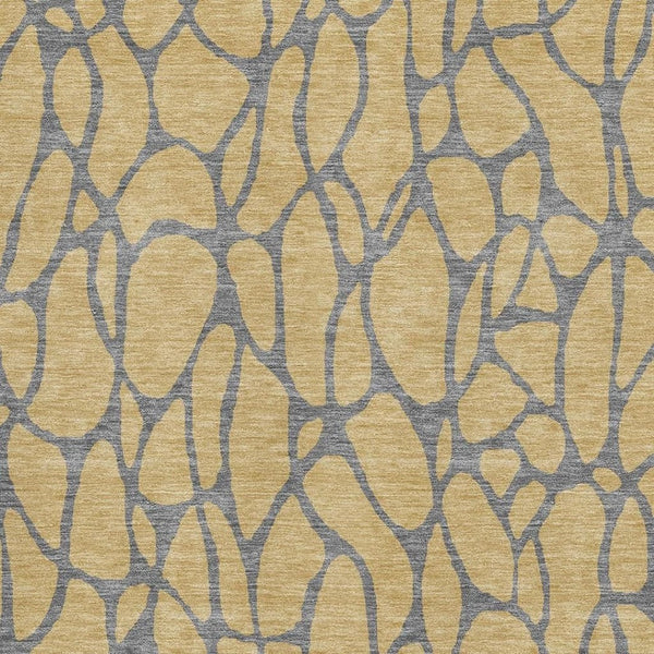 HomeRoots 5' X 8' Gold and Gray Geometric Area Rug – Washable, UV Protected, Soft Polyester for Busy Homes 680315