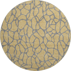 HomeRoots 8' Gold and Gray Geometric Round Rug - Washable, UV-Protected, Durable for High-Traffic Areas 680316