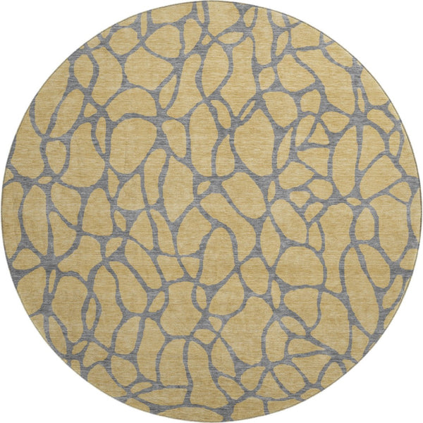 HomeRoots 8' Gold and Gray Geometric Round Rug - Washable, UV-Protected, Durable for High-Traffic Areas 680316