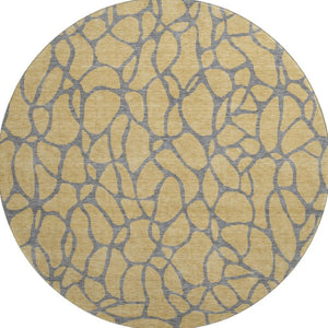 HomeRoots 8' Gold and Gray Geometric Round Rug - Washable, UV-Protected, Durable for High-Traffic Areas 680316