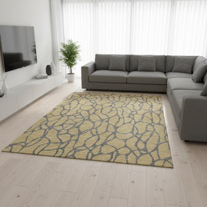 HomeRoots 8' X 10' Washable Gold and Gray Geometric Area Rug - Stain Resistant, UV Protected, Durable Design 680317