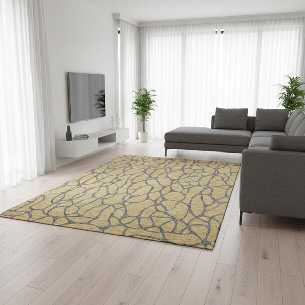 HomeRoots 9' X 12' Gold and Gray Geometric Area Rug – Washable, Stain-Resistant, UV Protected for High-Traffic Spaces 680318