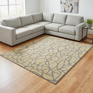 HomeRoots 10' X 14' Stylish Gold and Gray Geometric Area Rug with UV Protection for Modern Homes and Durability 680319