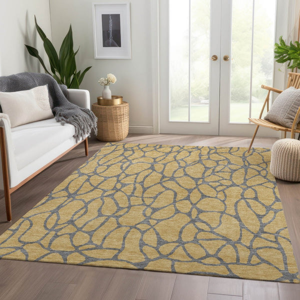 HomeRoots 10' X 14' Stylish Gold and Gray Geometric Area Rug with UV Protection for Modern Homes and Durability 680319