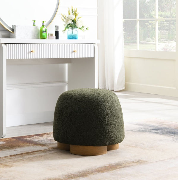 English Elm Fully Assembled Round Teddy Fabric Ottoman Plush Foam Seat Bedroom Entryway Accent Olive Green W2671P386674