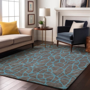 HomeRoots 5' X 8' Gray And Aqua Geometric Washable Area Rug – Stylish, Durable, UV-Protected for Busy Homes 680321