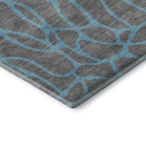HomeRoots 5' X 8' Gray And Aqua Geometric Washable Area Rug – Stylish, Durable, UV-Protected for Busy Homes 680321