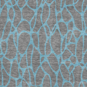 HomeRoots 5' X 8' Gray And Aqua Geometric Washable Area Rug – Stylish, Durable, UV-Protected for Busy Homes 680321