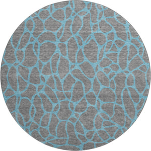 HomeRoots 8' Gray and Aqua Geometric Round Rug – Washable, UV-Protected, Stylish & Durable for Active Homes 680322
