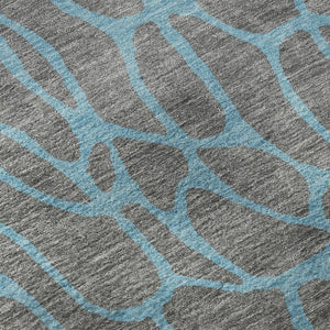 HomeRoots 8' Gray and Aqua Geometric Round Rug – Washable, UV-Protected, Stylish & Durable for Active Homes 680322
