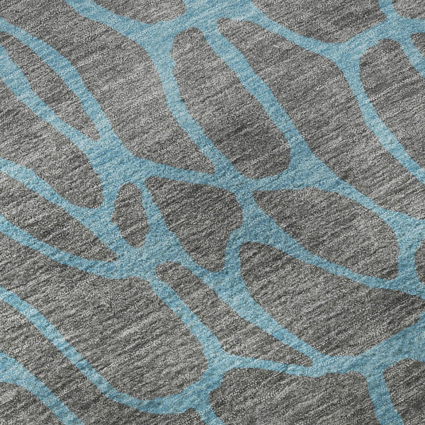 HomeRoots 8' Gray and Aqua Geometric Round Rug – Washable, UV-Protected, Stylish & Durable for Active Homes 680322
