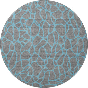 HomeRoots 8' Gray and Aqua Geometric Round Rug – Washable, UV-Protected, Stylish & Durable for Active Homes 680322