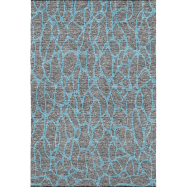 HomeRoots 9' X 12' Gray and Aqua Geometric Area Rug - Durable, Washable, UV-Protected for Modern Living Spaces 680324
