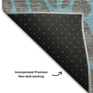 HomeRoots 9' X 12' Gray and Aqua Geometric Area Rug - Durable, Washable, UV-Protected for Modern Living Spaces 680324