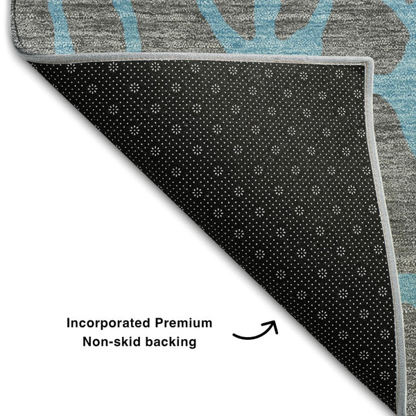 HomeRoots 9' X 12' Gray and Aqua Geometric Area Rug - Durable, Washable, UV-Protected for Modern Living Spaces 680324