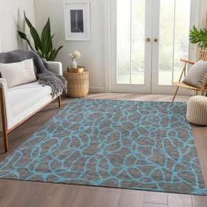 HomeRoots 9' X 12' Gray and Aqua Geometric Area Rug - Durable, Washable, UV-Protected for Modern Living Spaces 680324