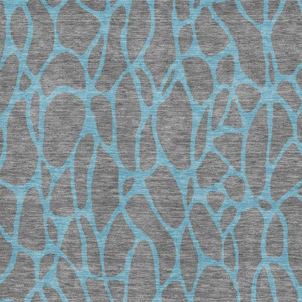 HomeRoots 9' X 12' Gray and Aqua Geometric Area Rug - Durable, Washable, UV-Protected for Modern Living Spaces 680324
