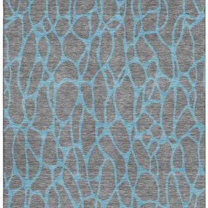 HomeRoots 9' X 12' Gray and Aqua Geometric Area Rug - Durable, Washable, UV-Protected for Modern Living Spaces 680324