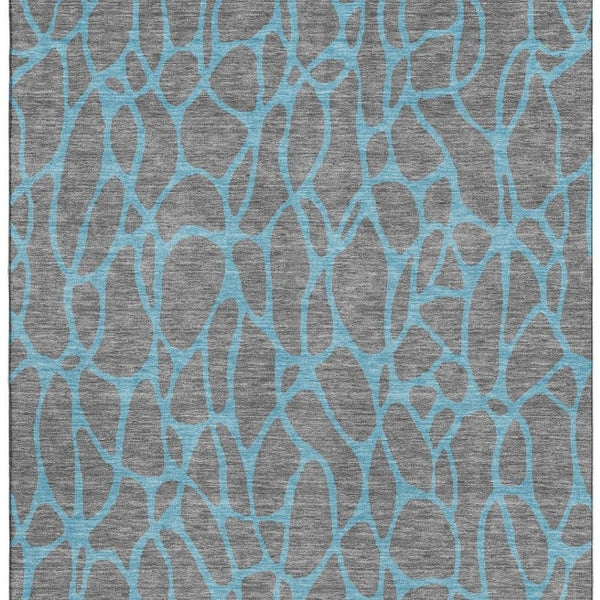 HomeRoots 9' X 12' Gray and Aqua Geometric Area Rug - Durable, Washable, UV-Protected for Modern Living Spaces 680324