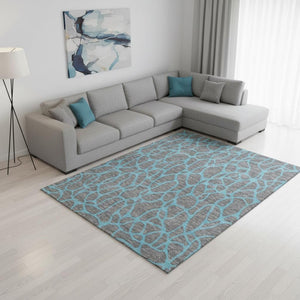 HomeRoots 10' X 14' Gray & Aqua Geometric Area Rug – Washable, UV-Protected, Durable Design for Busy Homes 680325