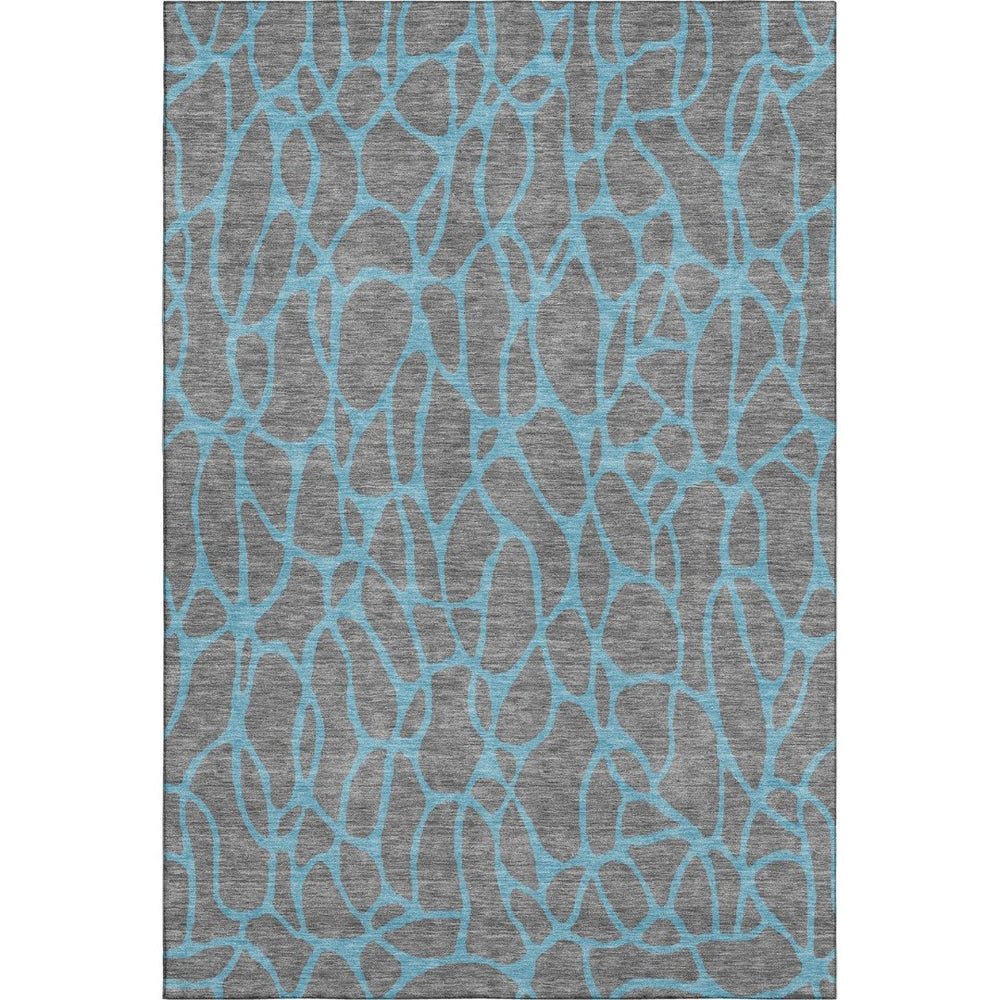 HomeRoots 10' X 14' Gray & Aqua Geometric Area Rug – Washable, UV-Protected, Durable Design for Busy Homes 680325