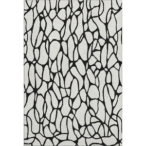 HomeRoots 5' x 8' Ivory and Black Geometric Washable Area Rug – Stylish, Durable, UV-Protected for Modern Homes 680327