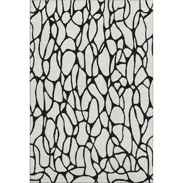HomeRoots 5' x 8' Ivory and Black Geometric Washable Area Rug – Stylish, Durable, UV-Protected for Modern Homes 680327
