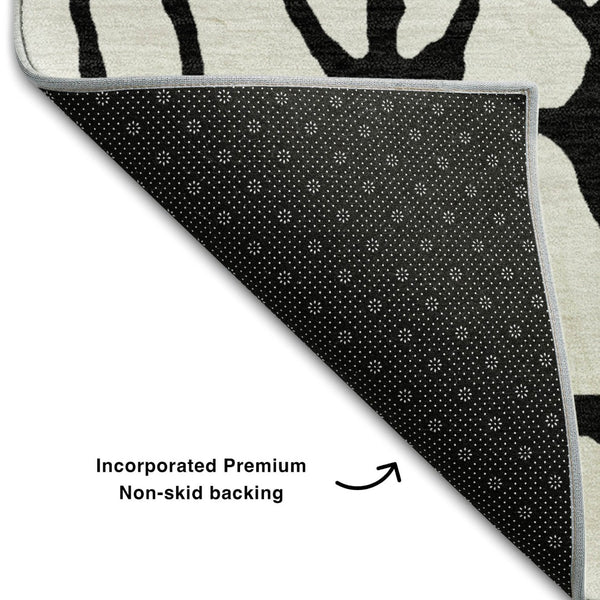 HomeRoots 5' x 8' Ivory and Black Geometric Washable Area Rug – Stylish, Durable, UV-Protected for Modern Homes 680327