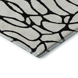 HomeRoots 5' x 8' Ivory and Black Geometric Washable Area Rug – Stylish, Durable, UV-Protected for Modern Homes 680327