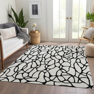 HomeRoots 5' x 8' Ivory and Black Geometric Washable Area Rug – Stylish, Durable, UV-Protected for Modern Homes 680327