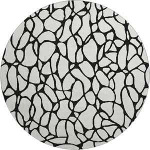 HomeRoots 8' Ivory and Black Geometric Round Rug - Washable, UV Protected, Durable Design for Busy Homes 680328