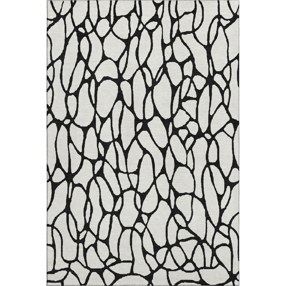 HomeRoots 8' X 10' Stylish Ivory and Black Geometric Washable Area Rug with UV Protection for Modern Homes 680329