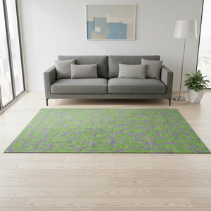 HomeRoots 5' X 8' Geometric Washable Area Rug in Lime Green & Purple - UV Protect, Stain Resistant, Durable Design 680333