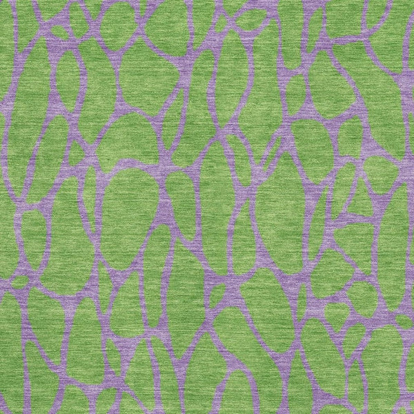 HomeRoots 5' X 8' Geometric Washable Area Rug in Lime Green & Purple - UV Protect, Stain Resistant, Durable Design 680333