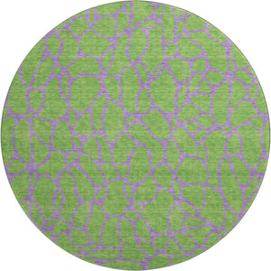 HomeRoots 8' Vibrant Lime Green & Purple Geometric Washable Round Rug with UV Protection for Indoor & Outdoor Spaces 680334