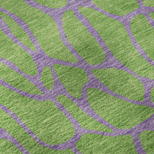 HomeRoots 8' Vibrant Lime Green & Purple Geometric Washable Round Rug with UV Protection for Indoor & Outdoor Spaces 680334