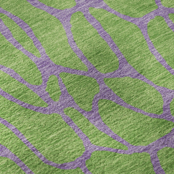 HomeRoots 8' Vibrant Lime Green & Purple Geometric Washable Round Rug with UV Protection for Indoor & Outdoor Spaces 680334
