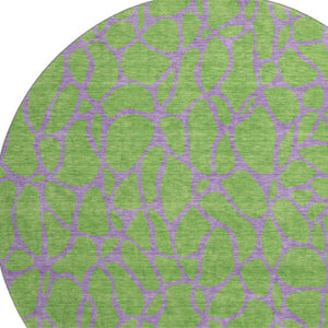 HomeRoots 8' Vibrant Lime Green & Purple Geometric Washable Round Rug with UV Protection for Indoor & Outdoor Spaces 680334