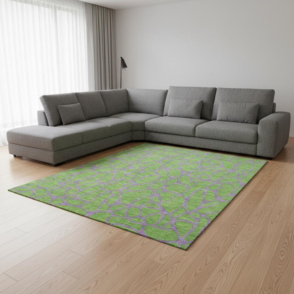 HomeRoots 8' X 10' Vibrant Lime Green & Purple Geometric Area Rug - Washable, UV-Protected, Family-Friendly Design 680335