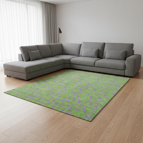 HomeRoots 8' X 10' Vibrant Lime Green & Purple Geometric Area Rug - Washable, UV-Protected, Family-Friendly Design 680335
