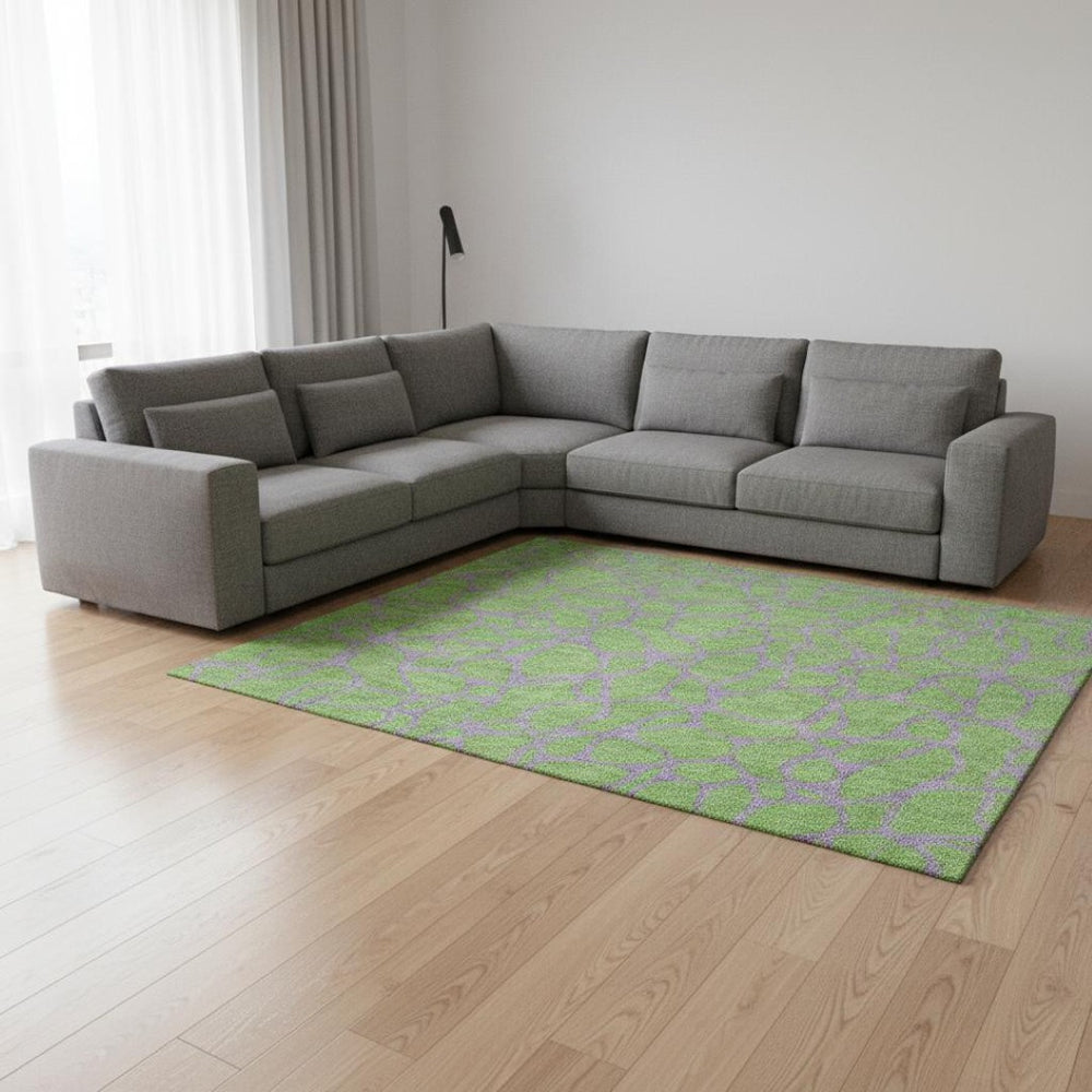 HomeRoots 9' X 12' Vibrant Lime Green and Purple Geometric Washable Area Rug with UV Protection & Durability 680336