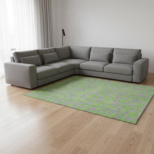HomeRoots 9' X 12' Vibrant Lime Green and Purple Geometric Washable Area Rug with UV Protection & Durability 680336