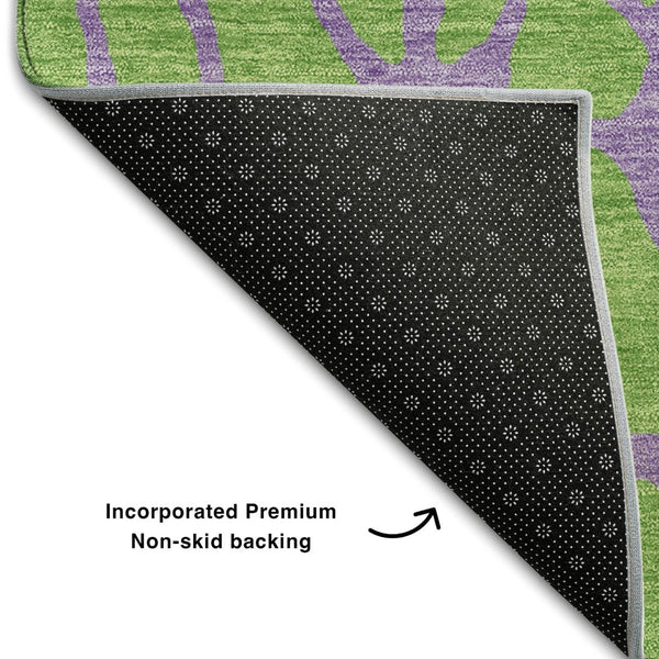 HomeRoots 9' X 12' Vibrant Lime Green and Purple Geometric Washable Area Rug with UV Protection & Durability 680336
