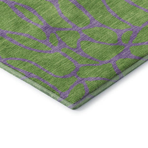 HomeRoots 9' X 12' Vibrant Lime Green and Purple Geometric Washable Area Rug with UV Protection & Durability 680336