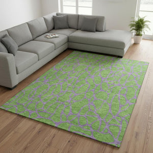 HomeRoots 10' X 14' Vibrant Lime Green & Purple Geometric Washable Area Rug with UV Protection & Durability 680337