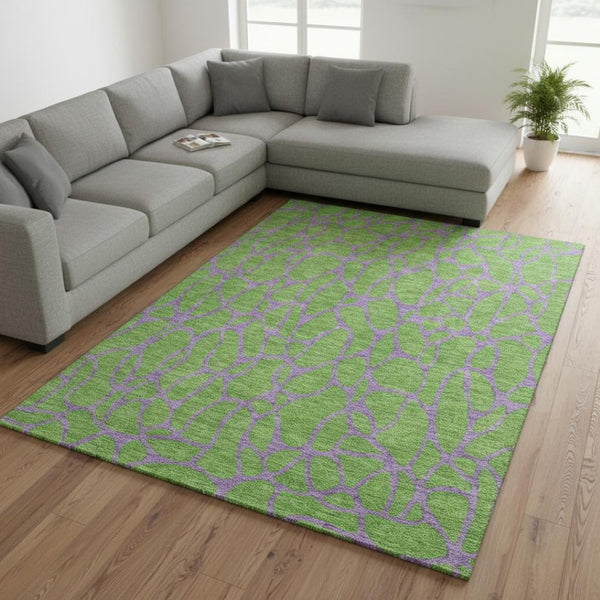 HomeRoots 10' X 14' Vibrant Lime Green & Purple Geometric Washable Area Rug with UV Protection & Durability 680337